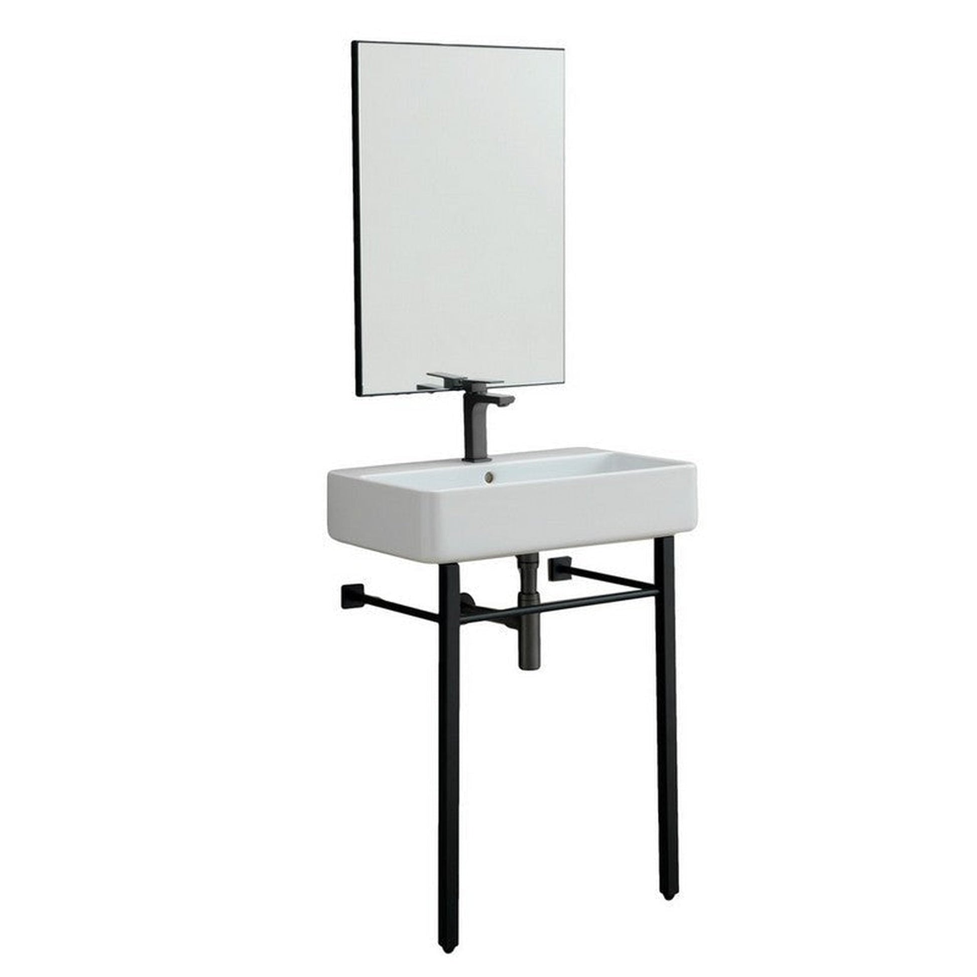 Eviva Eliza 32" x 34" Italian Matte Black Ceramic Console Sink With Brass Stand Legs and Towel Rail