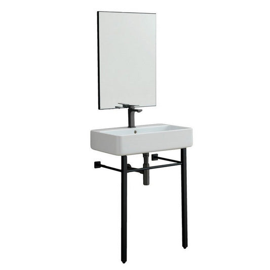 Eviva Eliza 32" x 34" Italian Matte Black Ceramic Console Sink With Brass Stand Legs and Towel Rail