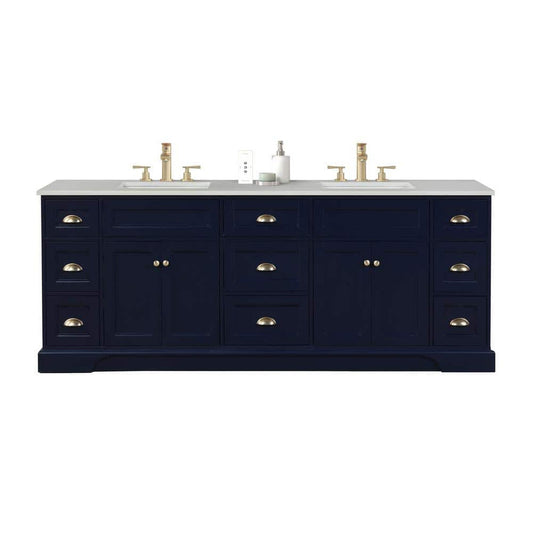 Eviva Epic 84" x 34" Blue Freestanding Bathroom Vanity With Brushed Gold Hardware and Quartz Countertop With Double Undermount Sink