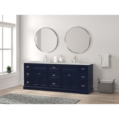 Eviva Epic 84" x 34" Blue Freestanding Bathroom Vanity With Brushed Nickel Hardware and Quartz Countertop With Double Undermount Sink