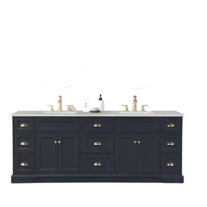 Eviva Epic 84" x 34" Charcoal Gray Freestanding Bathroom Vanity With Brushed Gold Hardware and Quartz Countertop With Double Undermount Sink