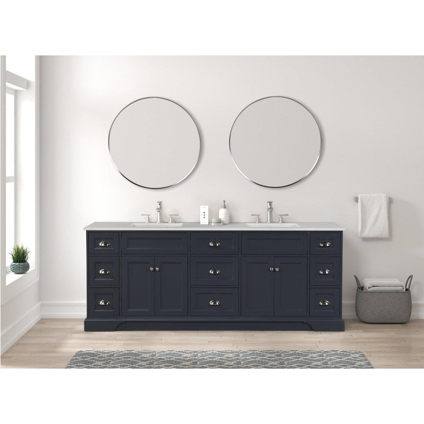 Eviva Epic 84" x 34" Charcoal Gray Freestanding Bathroom Vanity With Brushed Nickel Hardware and Quartz Countertop With Double Undermount Sink