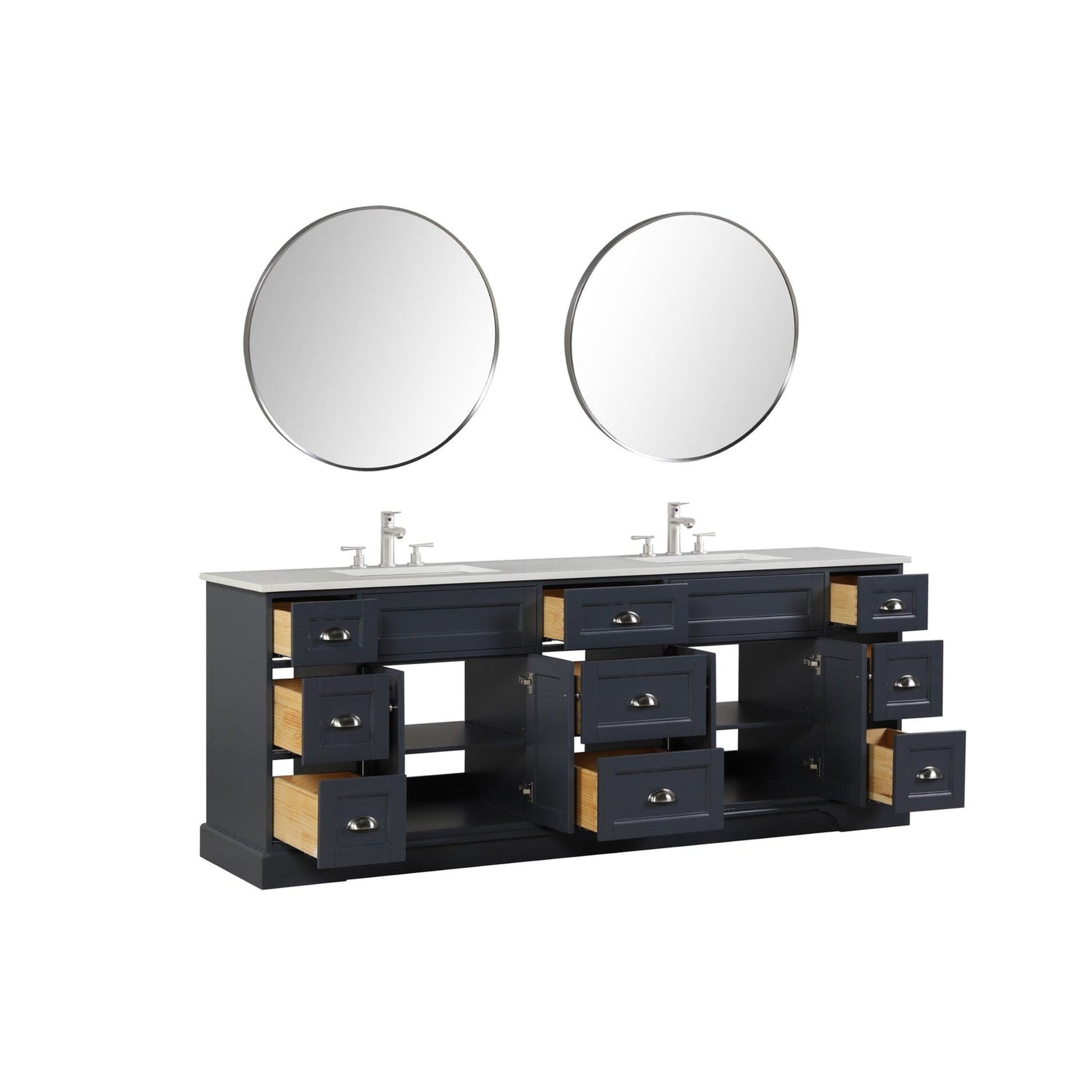 Eviva Epic 84" x 34" Charcoal Gray Freestanding Bathroom Vanity With Brushed Nickel Hardware and Quartz Countertop With Double Undermount Sink