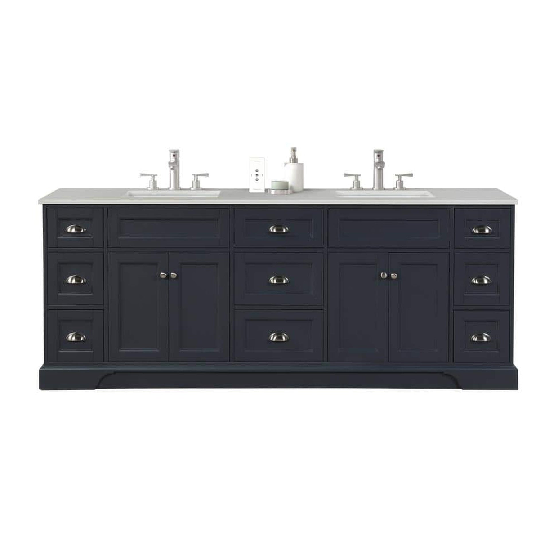 Eviva Epic 84" x 34" Charcoal Gray Freestanding Bathroom Vanity With Brushed Nickel Hardware and Quartz Countertop With Double Undermount Sink