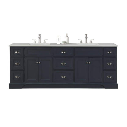 Eviva Epic 84" x 34" Charcoal Gray Freestanding Bathroom Vanity With Brushed Nickel Hardware and Quartz Countertop With Double Undermount Sink