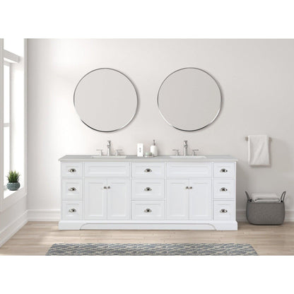 Eviva Epic 84" x 34" White Freestanding Bathroom Vanity With Brushed Nickel Hardware and Quartz Countertop With Double Undermount Sink
