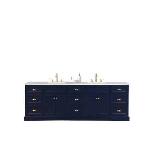 Eviva Epic 96" x 34" Blue Freestanding Bathroom Vanity With Brushed Gold Hardware and Quartz Countertop With Double Undermount Sink