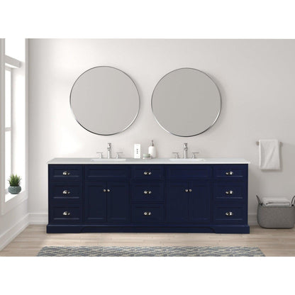 Eviva Epic 96" x 34" Blue Freestanding Bathroom Vanity With Brushed Nickel Hardware and Quartz Countertop With Double Undermount Sink