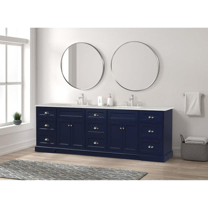 Eviva Epic 96" x 34" Blue Freestanding Bathroom Vanity With Brushed Nickel Hardware and Quartz Countertop With Double Undermount Sink