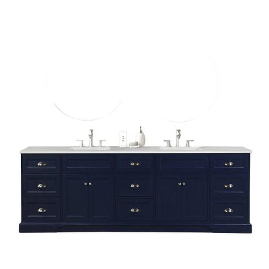Eviva Epic 96" x 34" Blue Freestanding Bathroom Vanity With Brushed Nickel Hardware and Quartz Countertop With Double Undermount Sink
