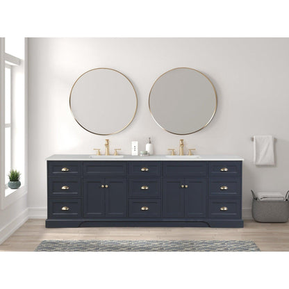 Eviva Epic 96" x 34" Charcoal Gray Freestanding Bathroom Vanity With Brushed Gold Hardware and Quartz Countertop With Double Undermount Sink