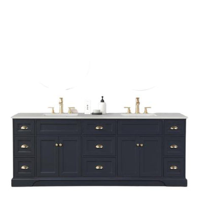 Eviva Epic 96" x 34" Charcoal Gray Freestanding Bathroom Vanity With Brushed Gold Hardware and Quartz Countertop With Double Undermount Sink