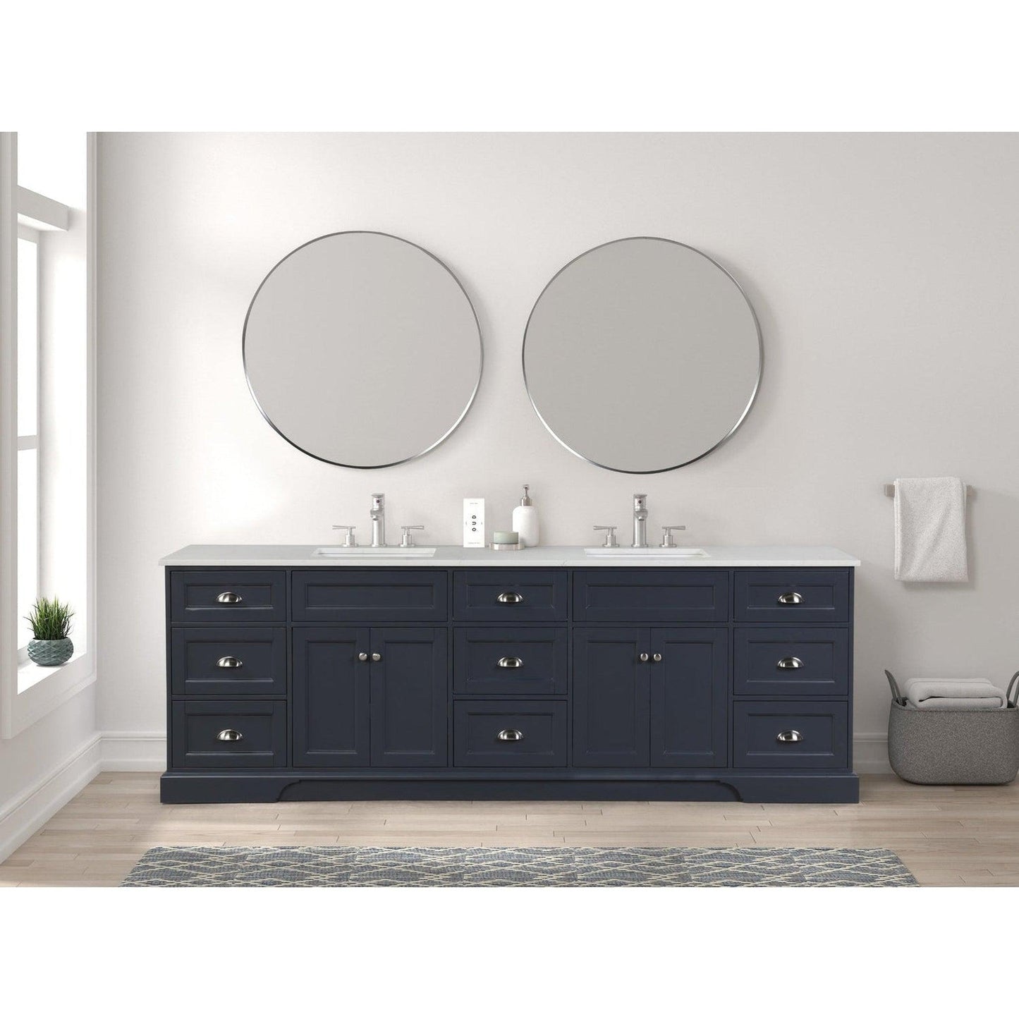 Eviva Epic 96" x 34" Charcoal Gray Freestanding Bathroom Vanity With Brushed Nickel Hardware and Quartz Countertop With Double Undermount Sink