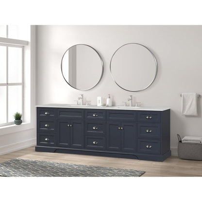 Eviva Epic 96" x 34" Charcoal Gray Freestanding Bathroom Vanity With Brushed Nickel Hardware and Quartz Countertop With Double Undermount Sink