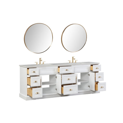 Eviva Epic 96" x 34" White Freestanding Bathroom Vanity With Brushed Gold Hardware and Quartz Countertop With Double Undermount Sink