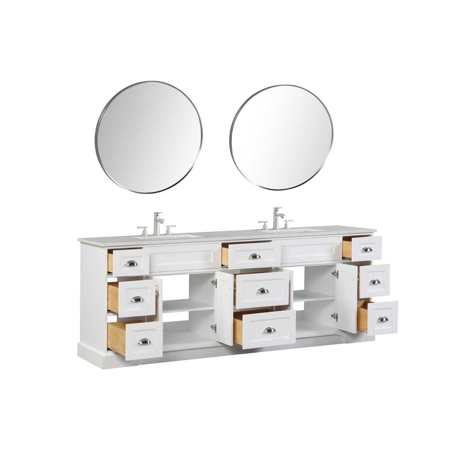 Eviva Epic 96" x 34" White Freestanding Bathroom Vanity With Brushed Nickel Hardware and Quartz Countertop With Double Undermount Sink