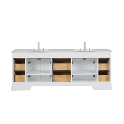 Eviva Epic 96" x 34" White Freestanding Bathroom Vanity With Brushed Nickel Hardware and Quartz Countertop With Double Undermount Sink