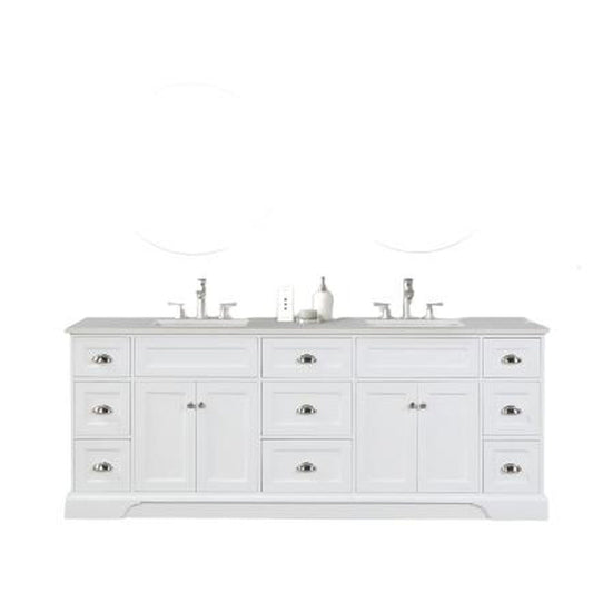 Eviva Epic 96" x 34" White Freestanding Bathroom Vanity With Brushed Nickel Hardware and Quartz Countertop With Double Undermount Sink