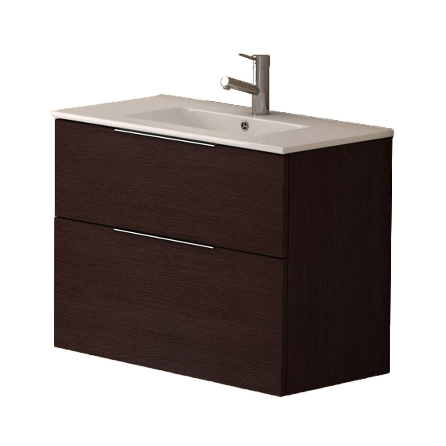 Eviva Galsaky 24” x 24” Wenge Wall-Mounted Bathroom Vanity With White Integrated Porcelain Sink