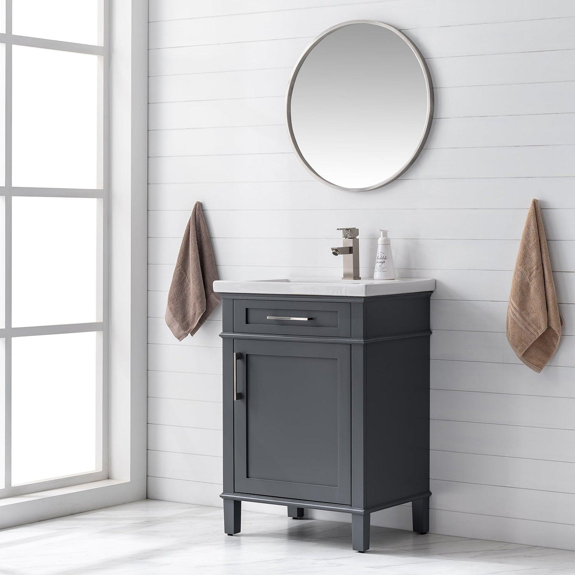 Eviva Garci 24" x 34" Dark Gray Freestanding Bathroom Vanity With Integrated Porcelain Sink