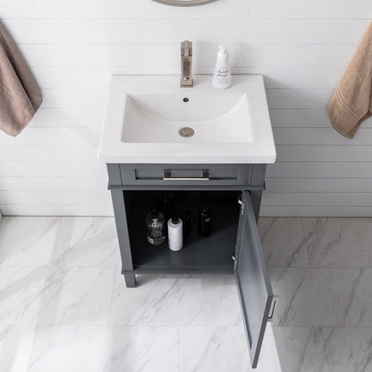 Eviva Garci 24" x 34" Dark Gray Freestanding Bathroom Vanity With Integrated Porcelain Sink
