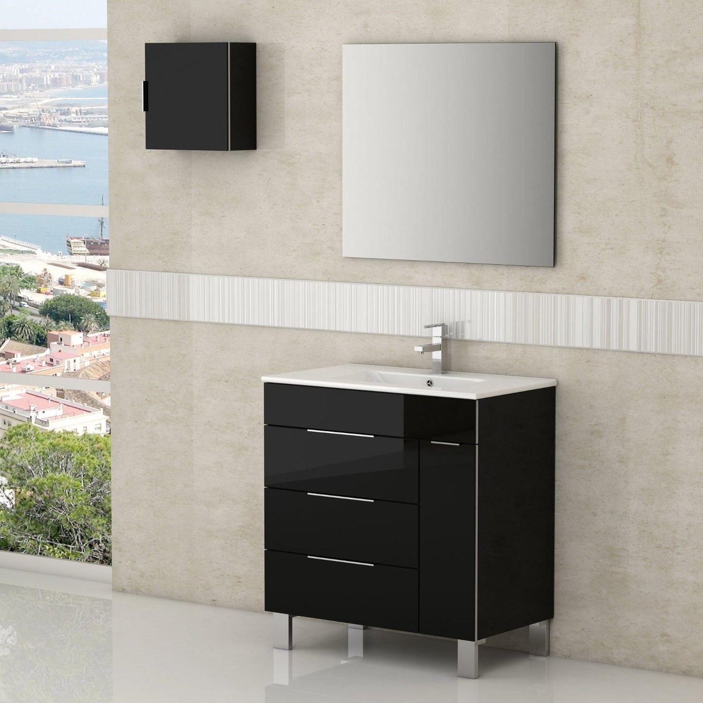 Eviva Geminis 28" x 34" Black Freestanding Bathroom Vanity With White Integrated Porcelain Sink