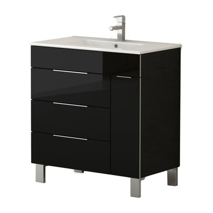 Eviva Geminis 28" x 34" Black Freestanding Bathroom Vanity With White Integrated Porcelain Sink