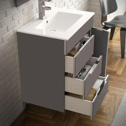 Eviva Geminis 28" x 34" Gray Freestanding Bathroom Vanity With White Integrated Porcelain Sink