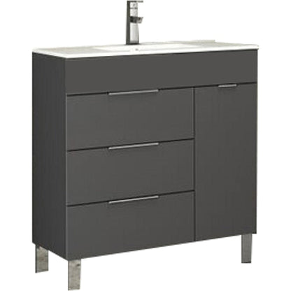 Eviva Geminis 28" x 34" Gray Freestanding Bathroom Vanity With White Integrated Porcelain Sink