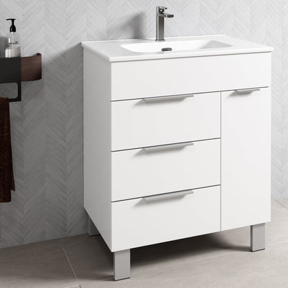 Eviva Geminis 28" x 34" White Freestanding Bathroom Vanity With White Integrated Porcelain Sink