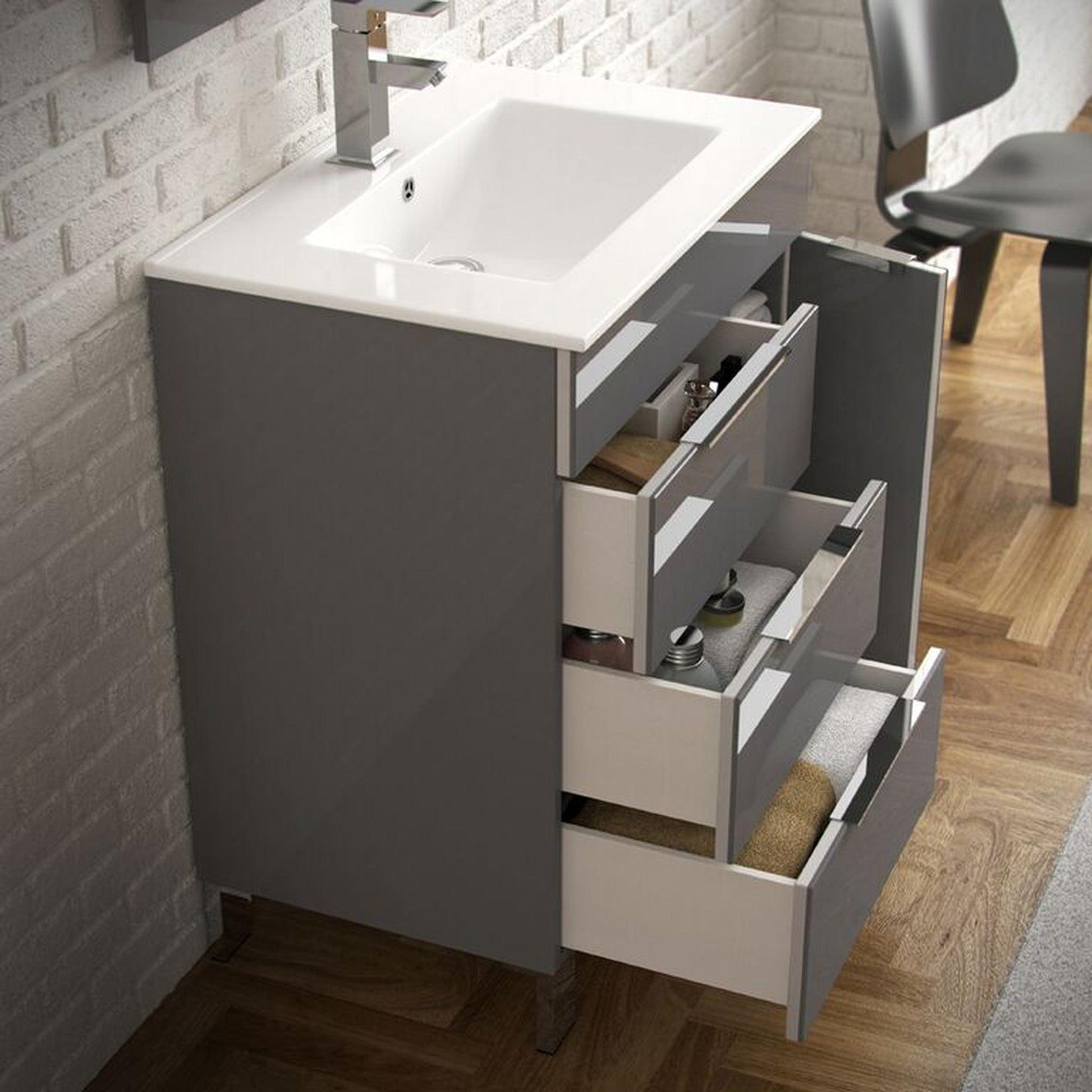Eviva Geminis 39" x 34" Gray Freestanding Bathroom Vanity With White Integrated Porcelain Sink