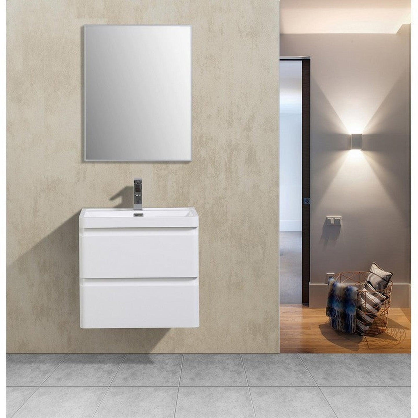 Eviva Glazzy 24" x 25" White Wall-Mounted Bathroom Vanity With White Single Integrated Sink