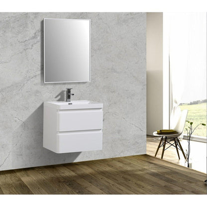 Eviva Glazzy 24" x 25" White Wall-Mounted Bathroom Vanity With White Single Integrated Sink