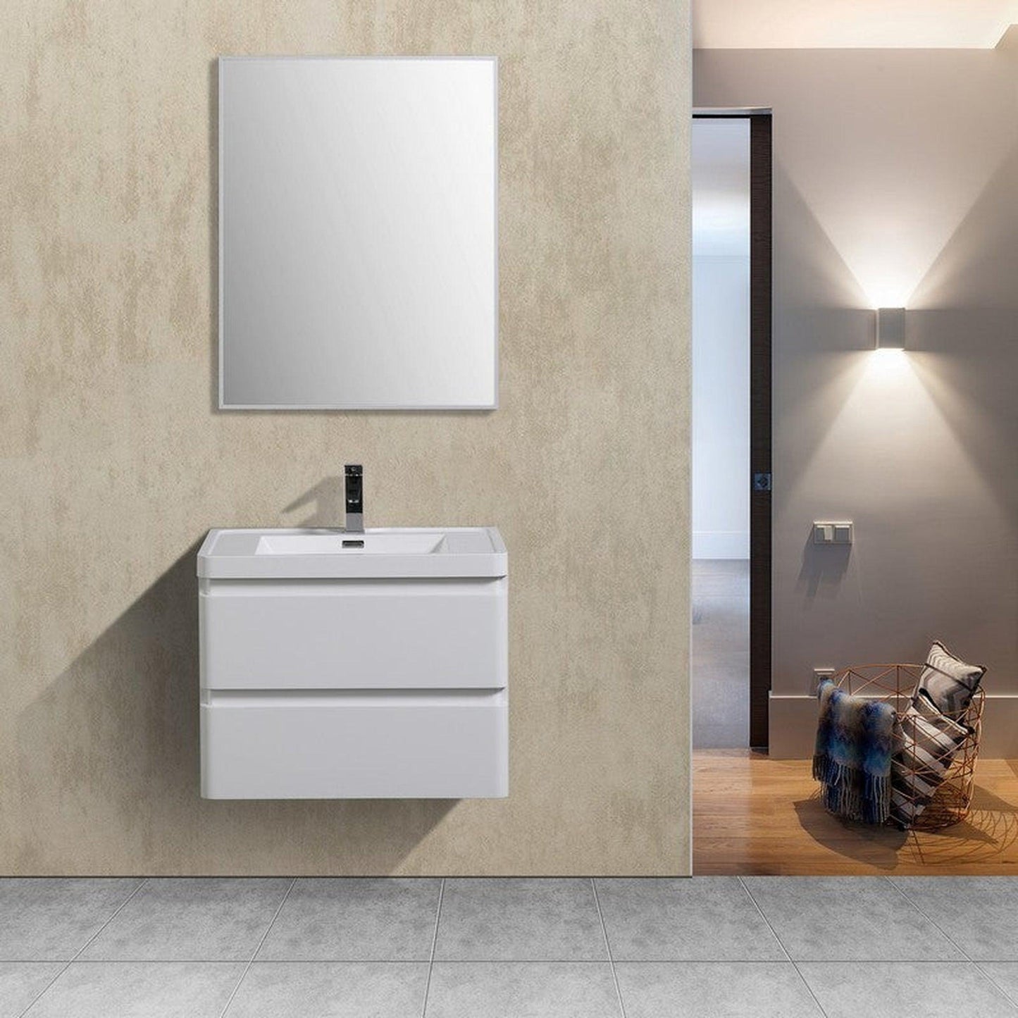 Eviva Glazzy 28" x 21" White Wall Mount Bathroom Vanity with White Single Integrated Sink