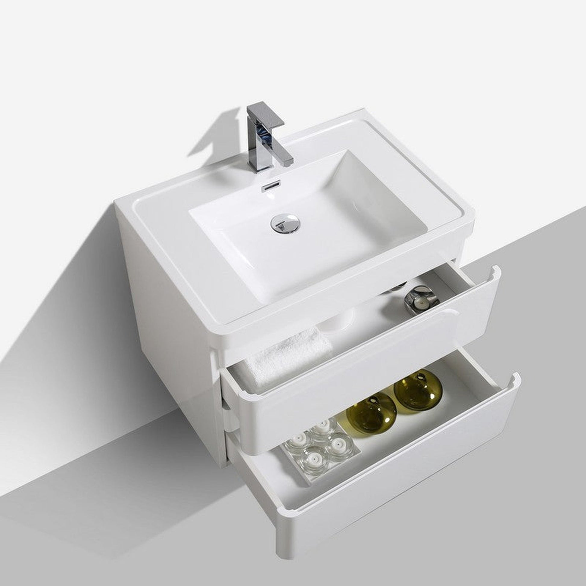 Eviva Glazzy 28" x 21" White Wall Mount Bathroom Vanity with White Single Integrated Sink