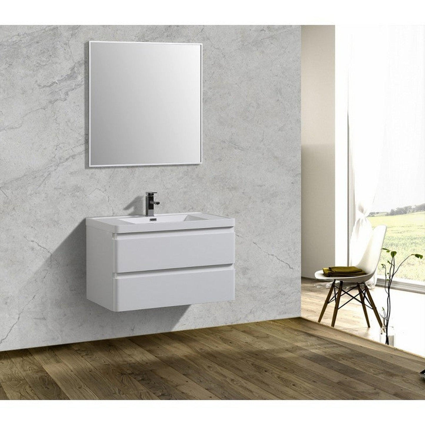 Eviva Glazzy 36" x 23" White Wall-Mounted Bathroom Vanity With White Single Integrated Sink