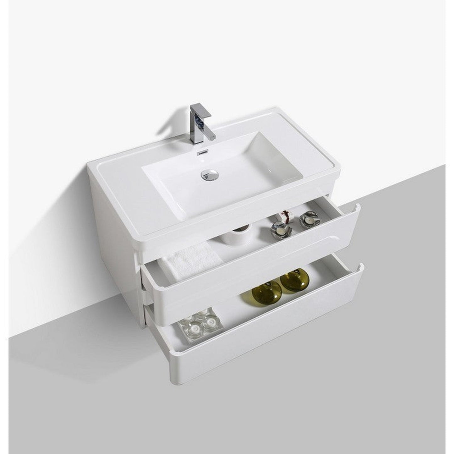 Eviva Glazzy 36" x 23" White Wall-Mounted Bathroom Vanity With White Single Integrated Sink