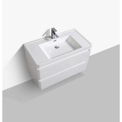 Eviva Glazzy 36" x 23" White Wall-Mounted Bathroom Vanity With White Single Integrated Sink