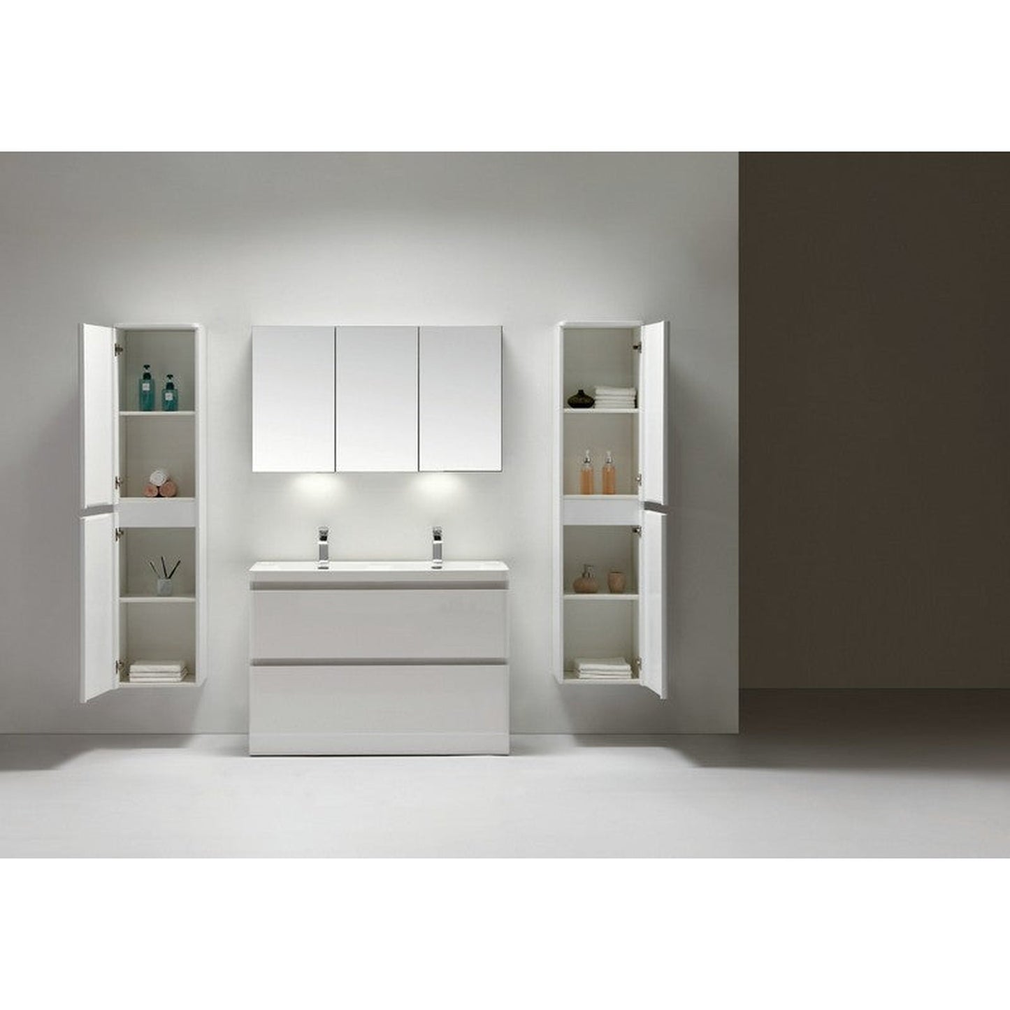 Eviva Glazzy 48" x 33.5" White Freestanding Bathroom Vanity With White Double Integrated Sink