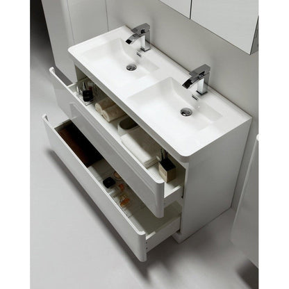 Eviva Glazzy 48" x 33.5" White Freestanding Bathroom Vanity With White Double Integrated Sink