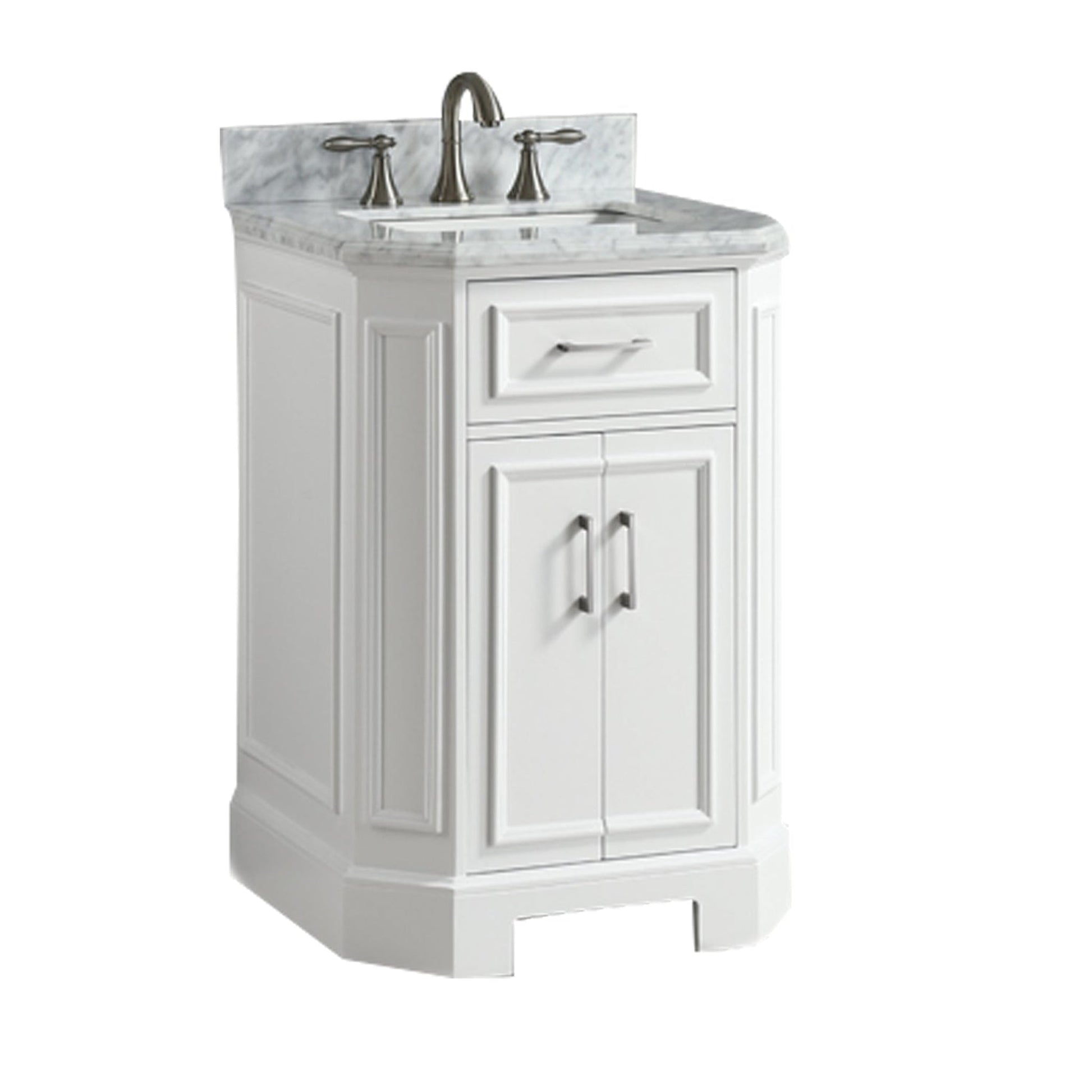 Eviva Glory 24" x 33" White Bathroom Vanity With Carrara Marble Countertop and Single Porcelain Sink