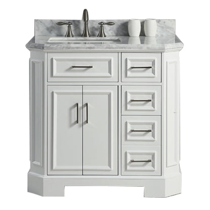 Eviva Glory 36" x 33" White Bathroom Vanity With Carrara Marble Countertop and Single Porcelain Sink