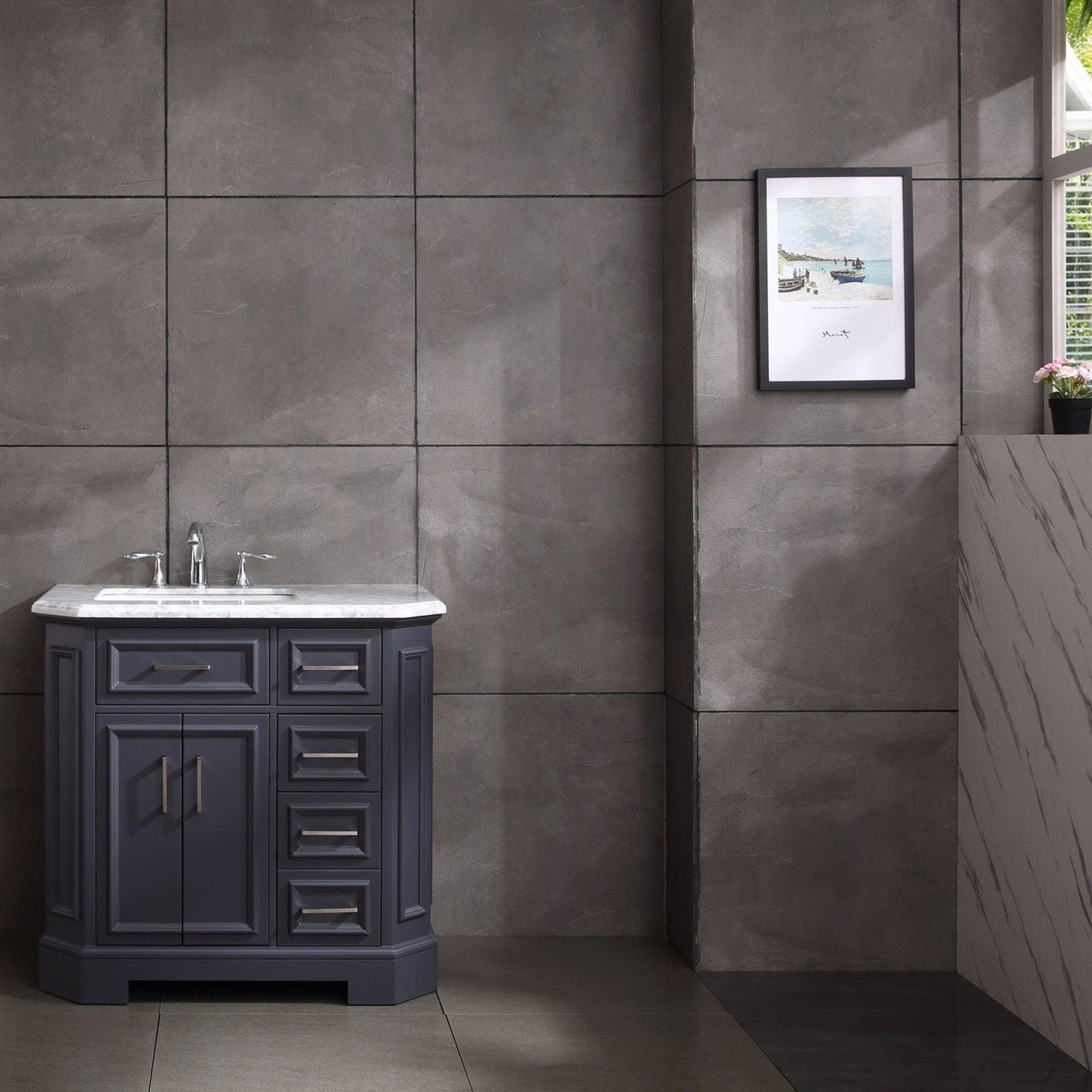 Eviva Glory 42" x 33" Dark Gray Bathroom Vanity With Carrara Marble Countertop and Single Porcelain Sink
