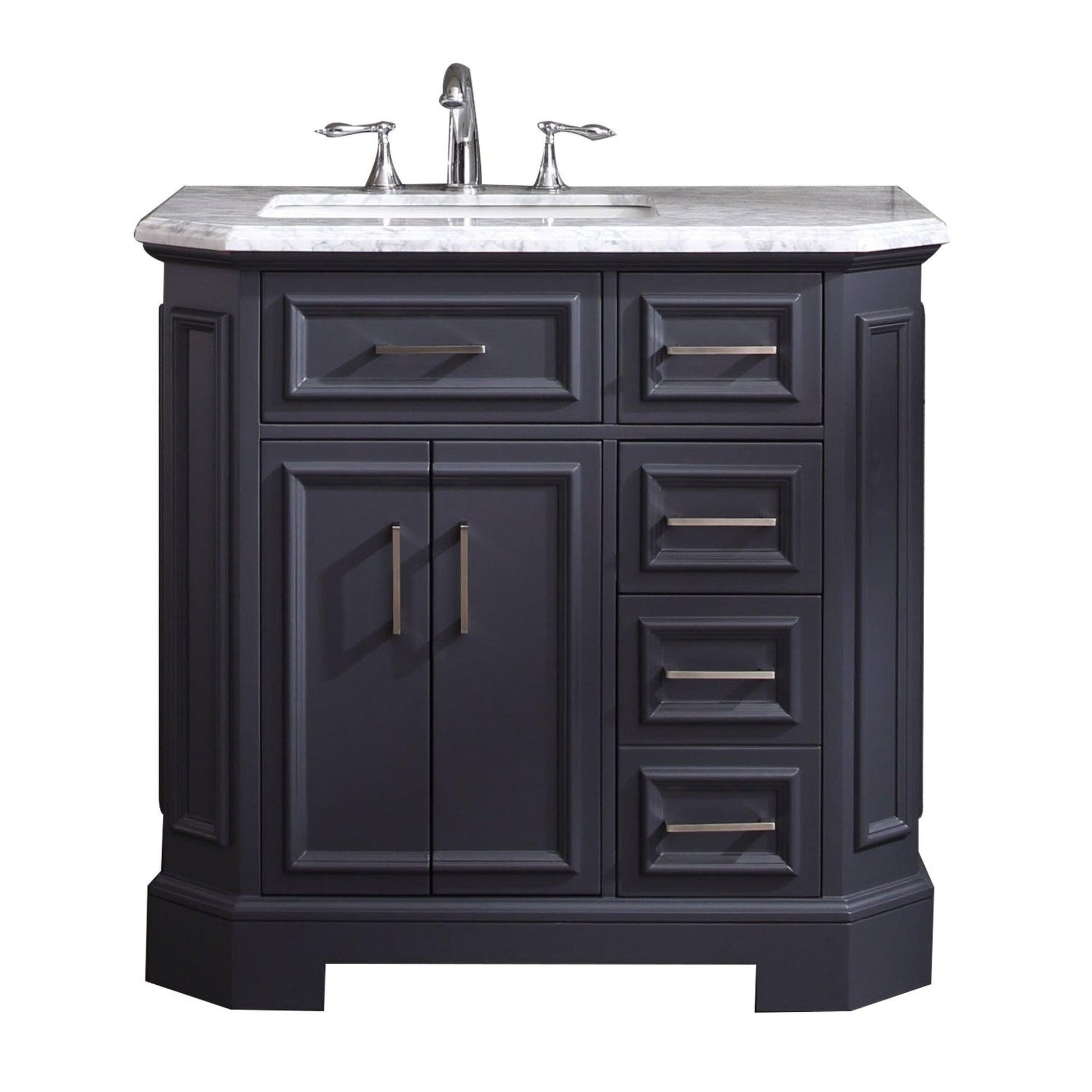 Eviva Glory 42" x 33" Dark Gray Bathroom Vanity With Carrara Marble Countertop and Single Porcelain Sink