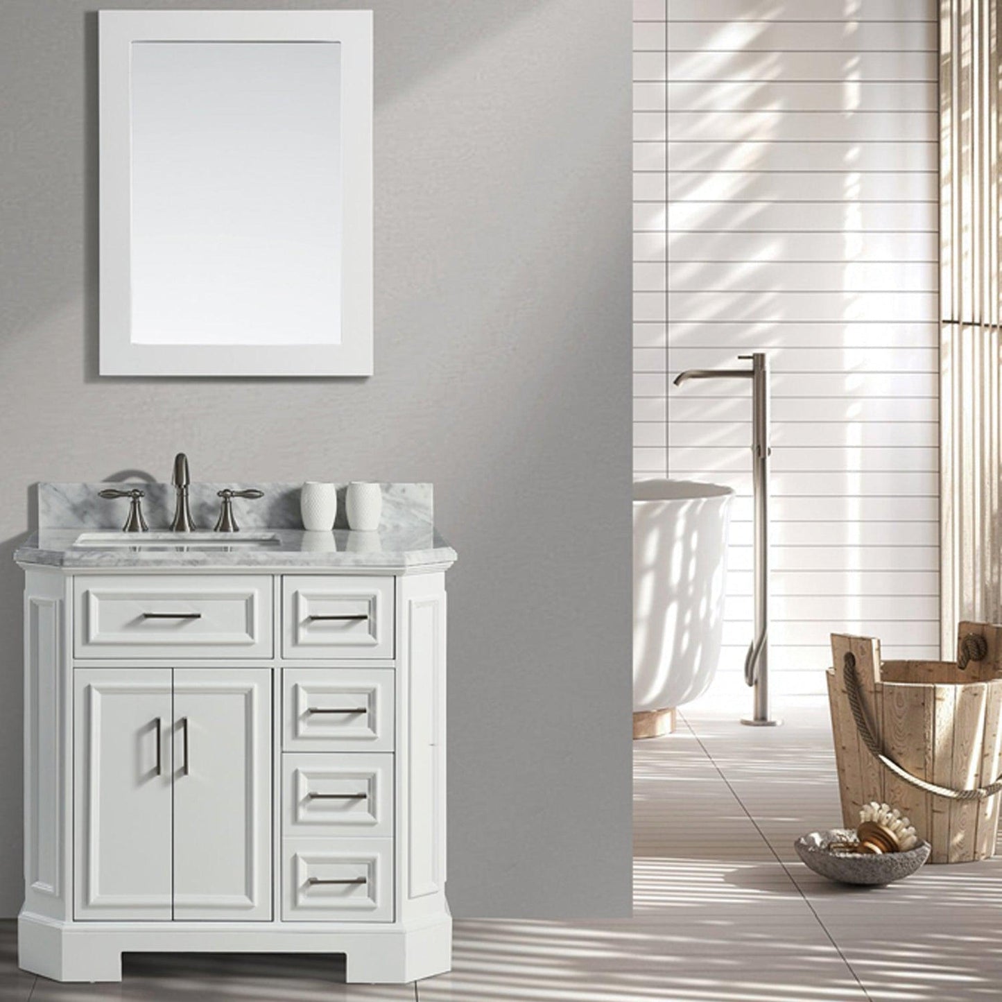 Eviva Glory 42" x 33" White Bathroom Vanity With Carrara Marble Countertop and Single Porcelain Sink