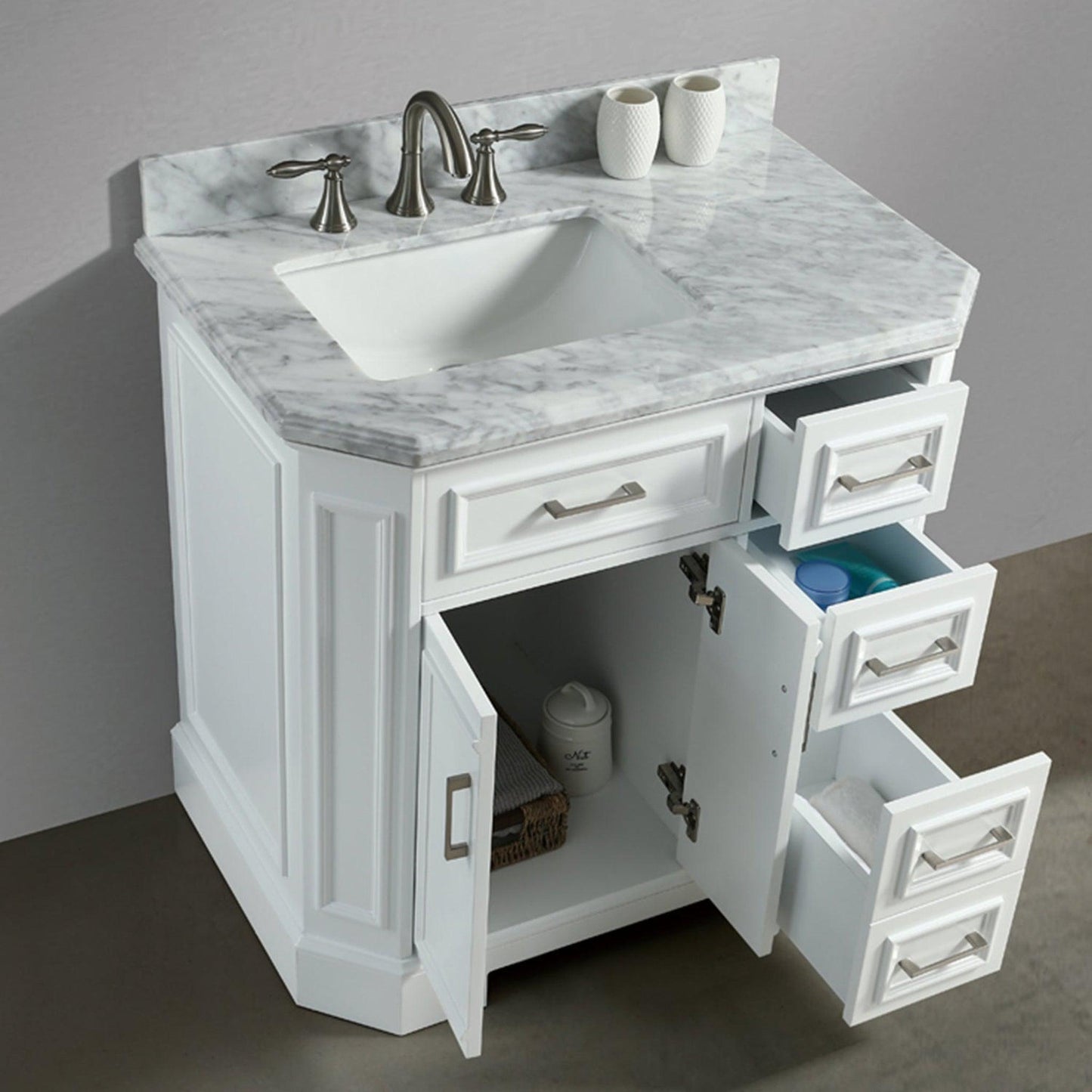 Eviva Glory 42" x 33" White Bathroom Vanity With Carrara Marble Countertop and Single Porcelain Sink