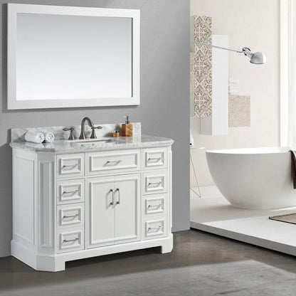 Eviva Glory 48" x 33" White Bathroom Vanity With Carrara Marble Countertop and Single Porcelain Sink