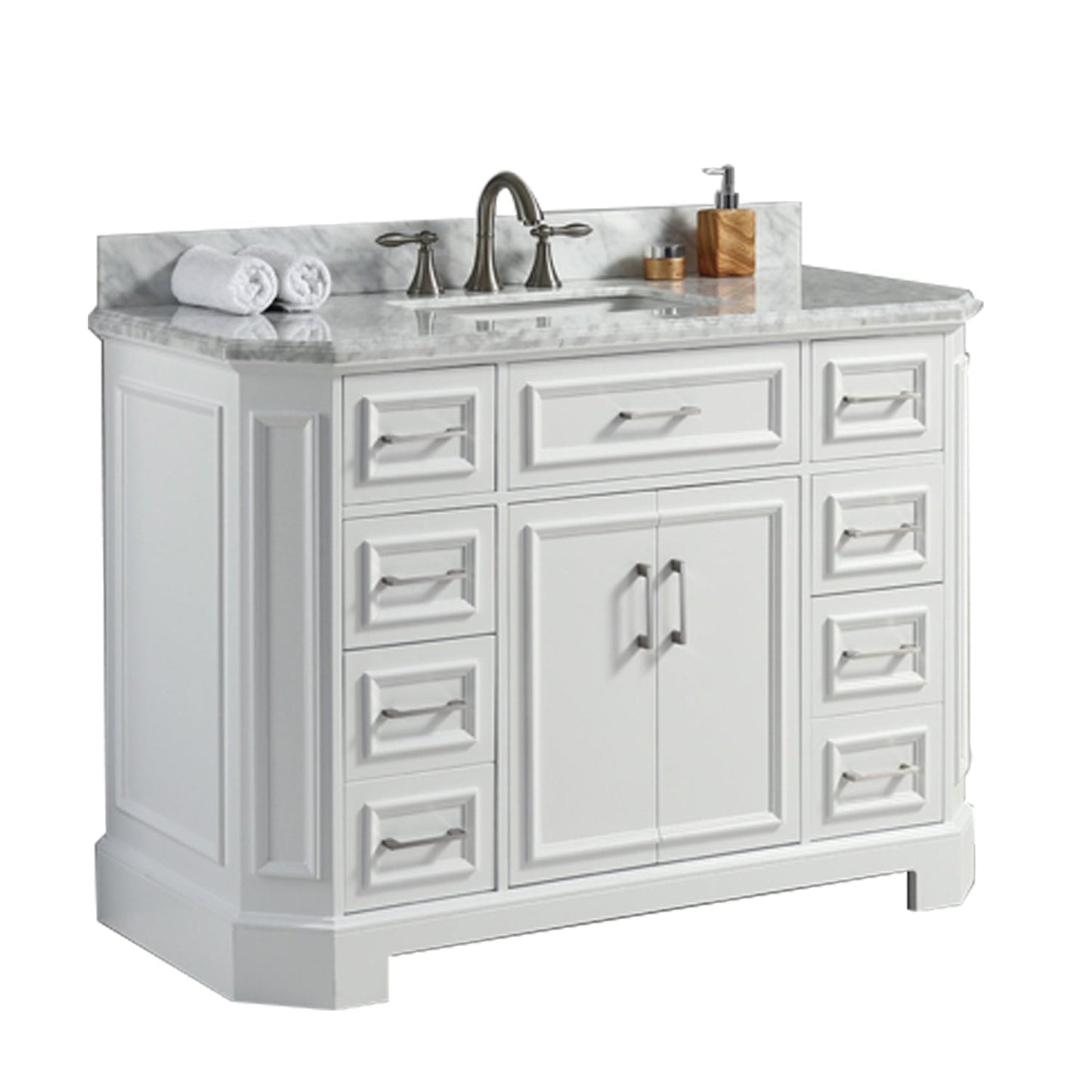 Eviva Glory 48" x 33" White Bathroom Vanity With Carrara Marble Countertop and Single Porcelain Sink