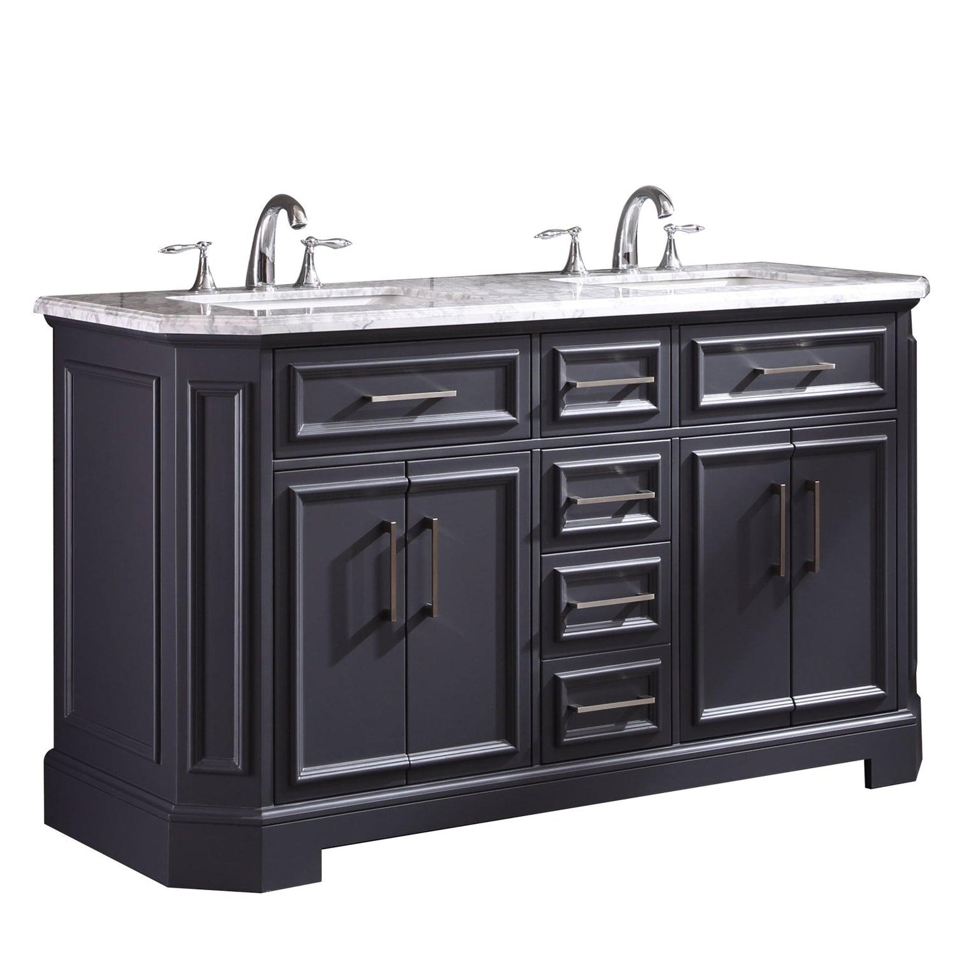 Eviva Glory 60" x 33" Dark Gray Bathroom Vanity With Carrara Marble Countertop and Double Porcelain Sink