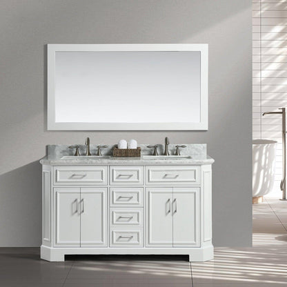 Eviva Glory 60" x 33" White Bathroom Vanity With Carrara Marble Countertop and Double Porcelain Sink